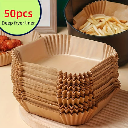 50 or 100 pieces of Non-Stick Air Fryer Liners - Square Paper Bowls for Baking, Oven, and Reheating - Ideal for RV Outdoor BBQ, Oil-Absorbing, Thickened Kitchen Accessory.