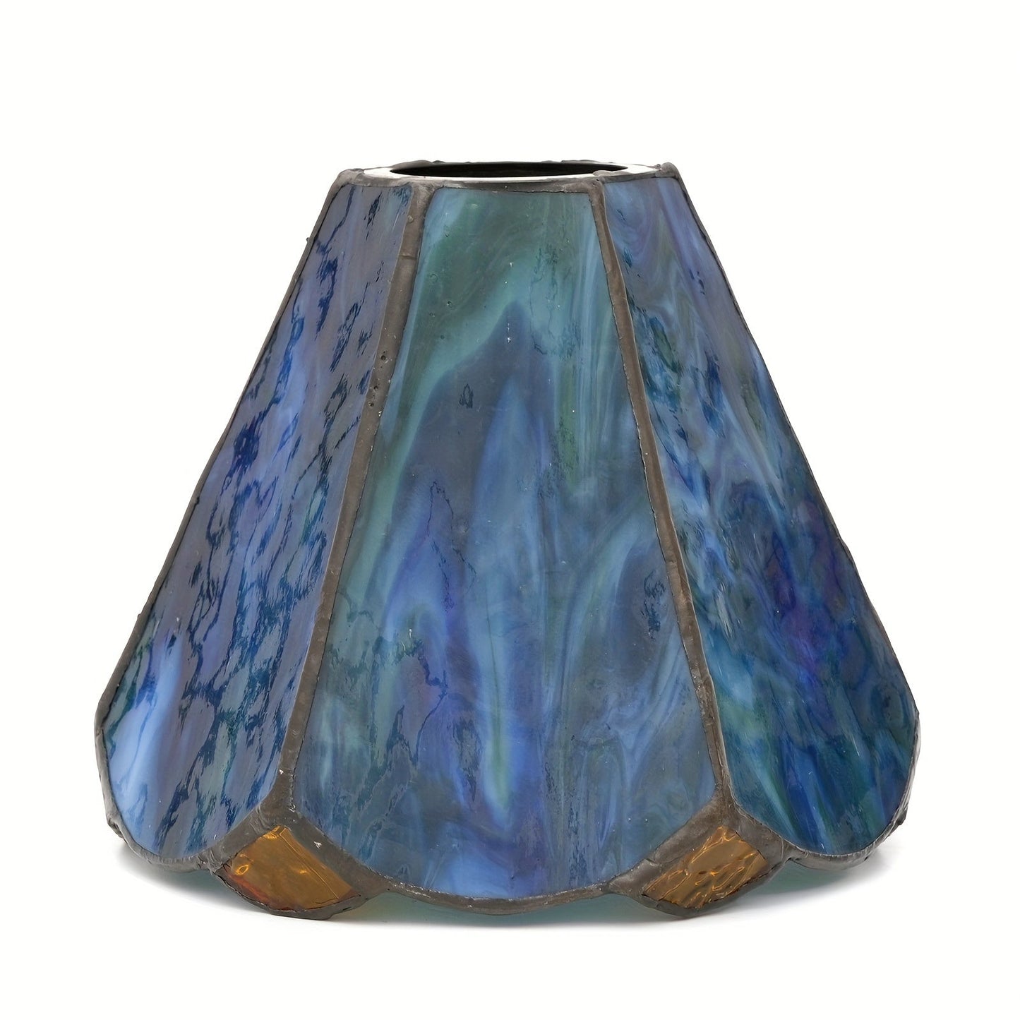 This 6-Inch Leaf Pattern Handcrafted Stained Glass Lamp Shade is an artisan crafted decorative piece perfect for pendant and wall lighting fixtures. Suitable for ages 14 and up, this lampshade does not include any battery or wireless features.