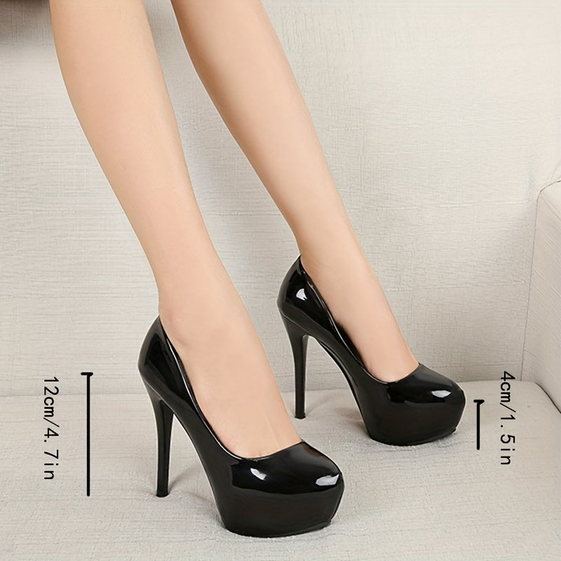 Solid Color Platform Shoes with Shallow Mouth Stiletto Heel for Women's Party Wear.