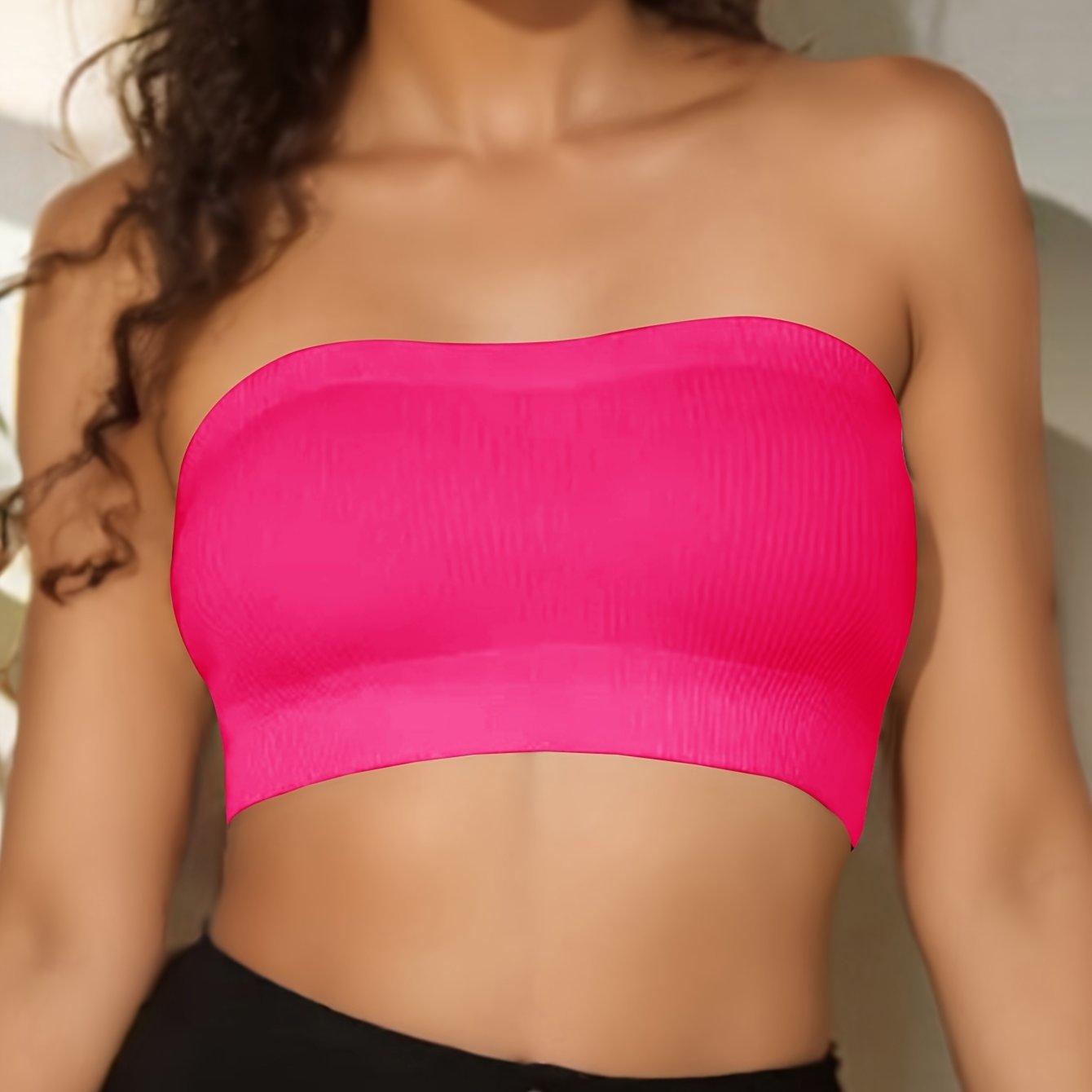 Seamless strapless bandeau bra for women with comfortable, breathable nylon blend and no-pads, perfect for casual attire.