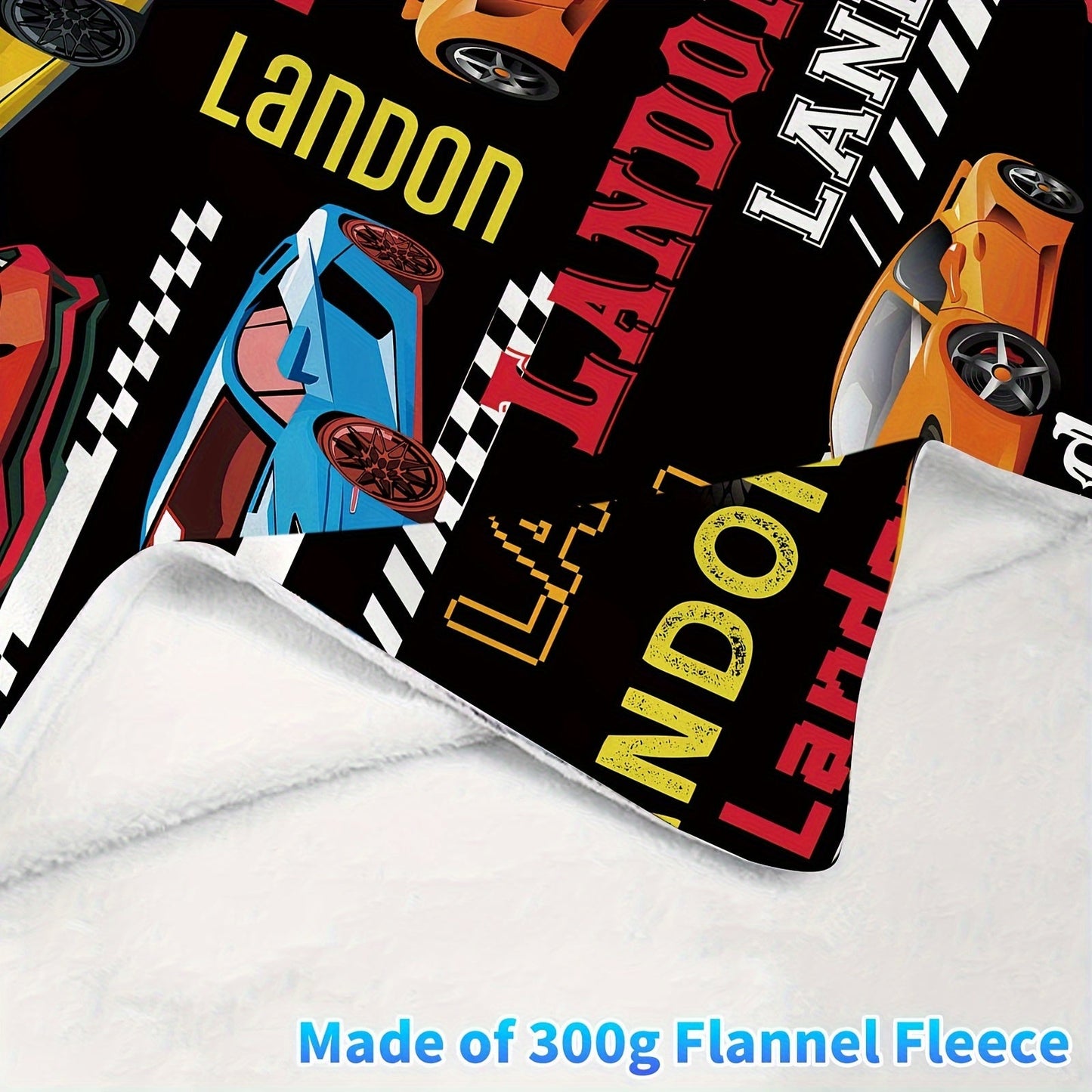 Flannel Throw Blanket Featuring Custom Name "Landon" - Modern Design, Digital Printed All-Season Blanket, Easy to Clean in Washing Machine, Versatile for Couch, Bed, Travel, and Office Use - Made of Soft and Cozy 100% Polyester Material, Size 149.86 x