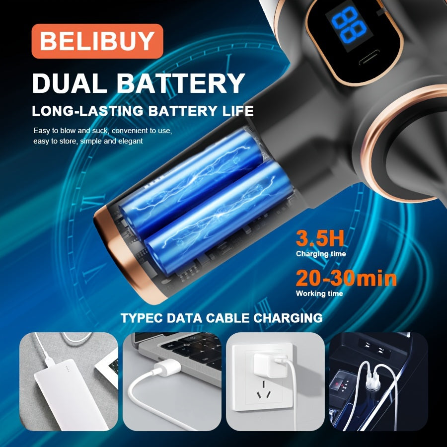 BELIBUY Wireless Handheld Vacuum Cleaner with USB charging, 3.2KPa suction, and multiple attachments - ideal for car, office, and home use.