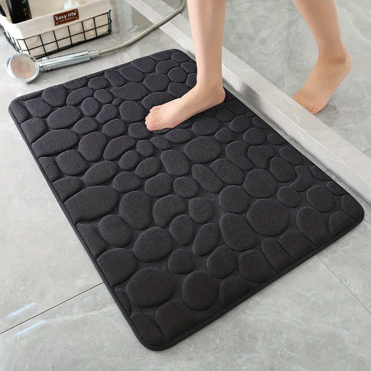 Soft, memory foam bath rug with cobblestone embossment. Rapid water absorbent, non-slip, and washable. Ideal for shower rooms, bathrooms, kitchens, bedrooms, and as decorative accessories.