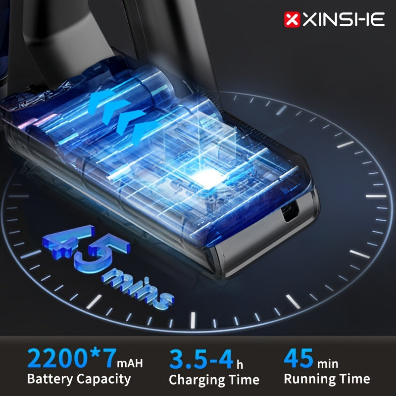 XINSHE WS02 Handheld Vacuum Cleaner with 35000pa suction, 8-in-1 brushless motor, 7x2200mAh battery, LED display, multi-surface cleaning for home and car, ABS body.