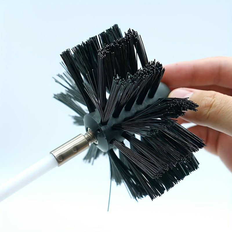 Set of 10 chimney brushes with drill attachment, extending to 3.05 meters. Features 4-inch diameter nylon bristles, soft PP rods, and reusable metal fireplace cleaning tools.