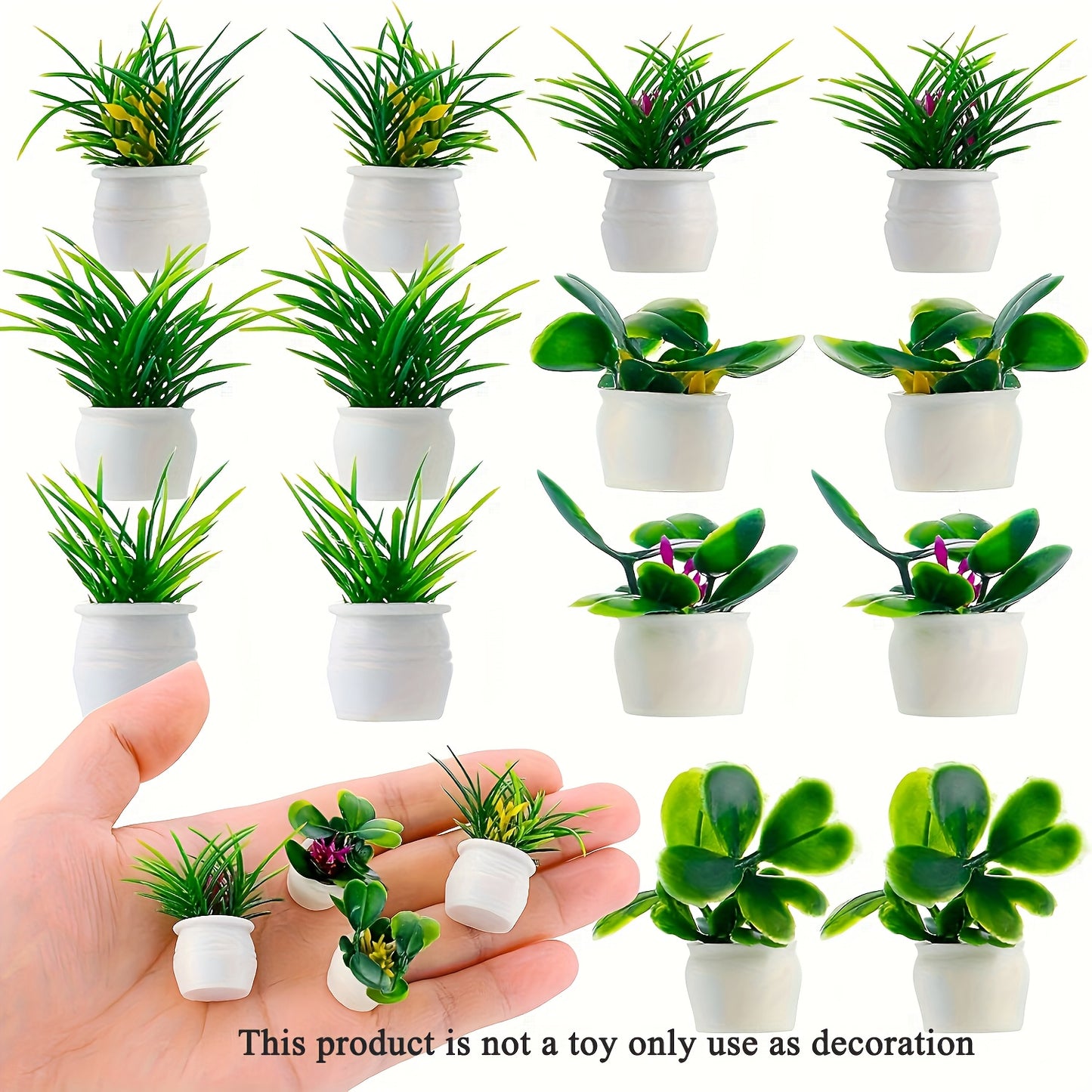 Set of 5 artificial mini potted plants for dollhouse decor or garden decoration.