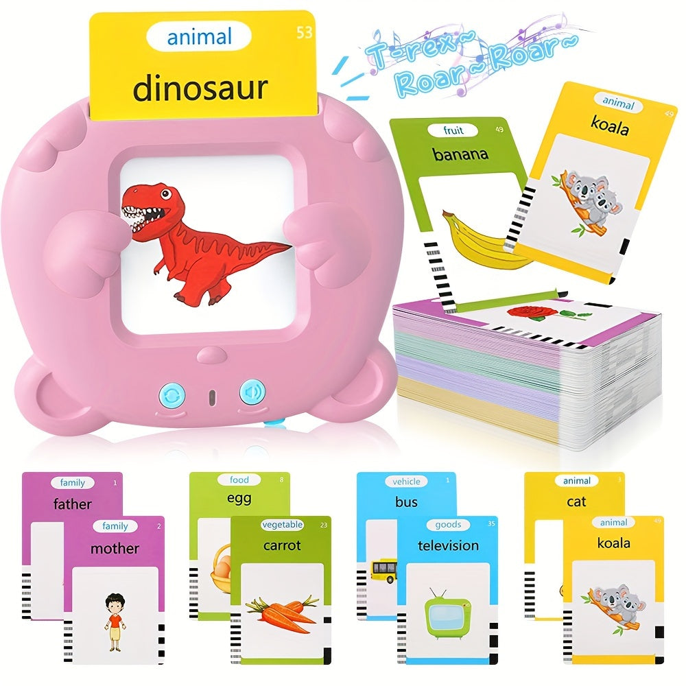 224 out of 510 words describe the Youngsters Talking Flash Card Reader. This product includes 112 double-sided cards in both blue and pink colors. It is rechargeable and serves as an educational interactive toy for children aged 3 and up. The Learning