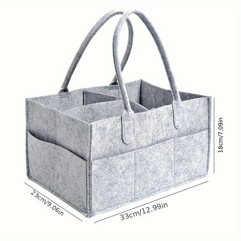 Diaper Storage Bag in Light Gray Felt with Handles - Collapsible and Divided for Convenient Organization of Diapers, Wipes, and Changing Supplies