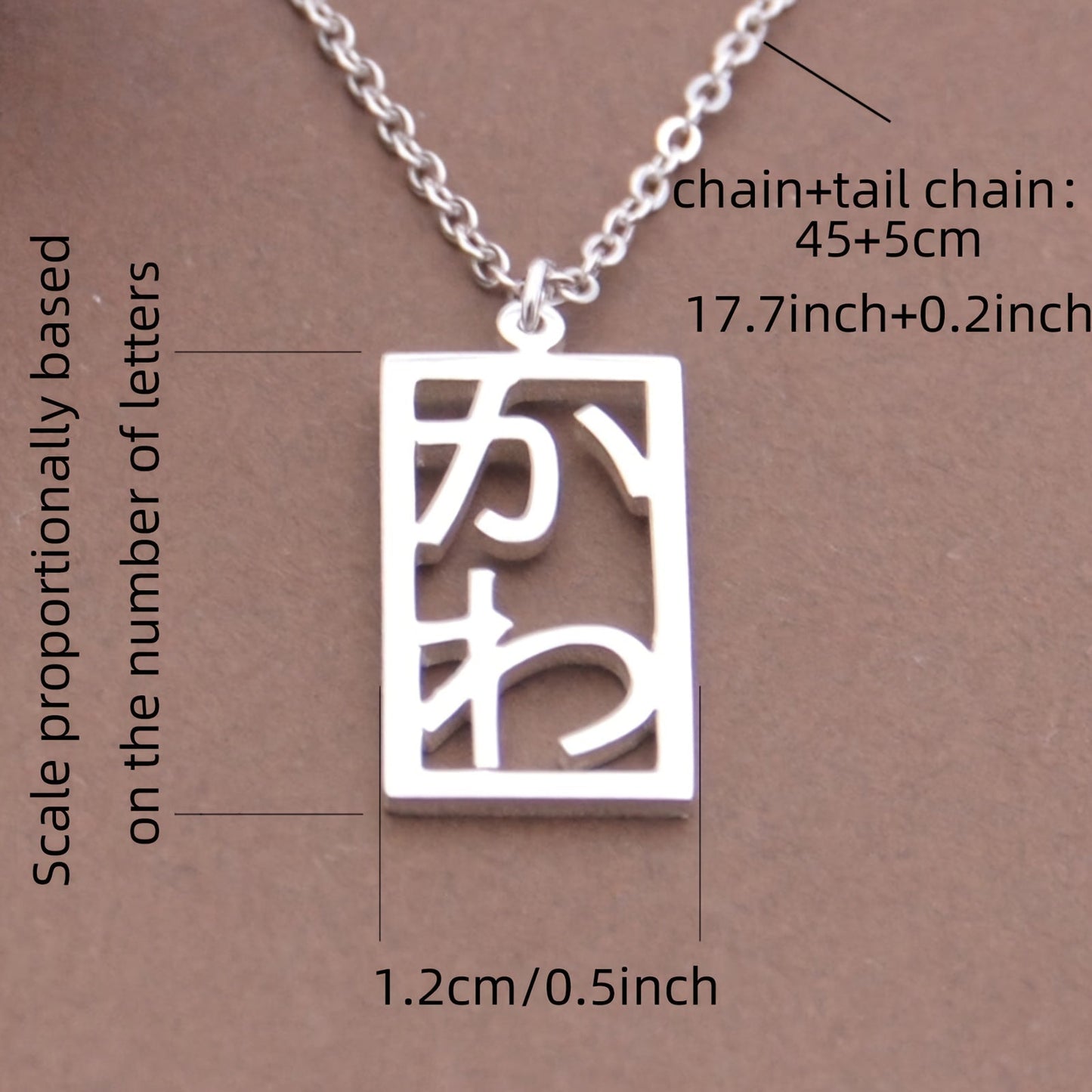 Personalized Rectangular Japanese Name Necklace, Each Name Can Contain 1-10 Characters (Only Available in Japanese Language)