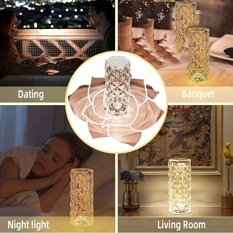 Crystal table lamp with touch sensor, changes colors, perfect for bedroom, living room, or parties. Great housewarming gift.