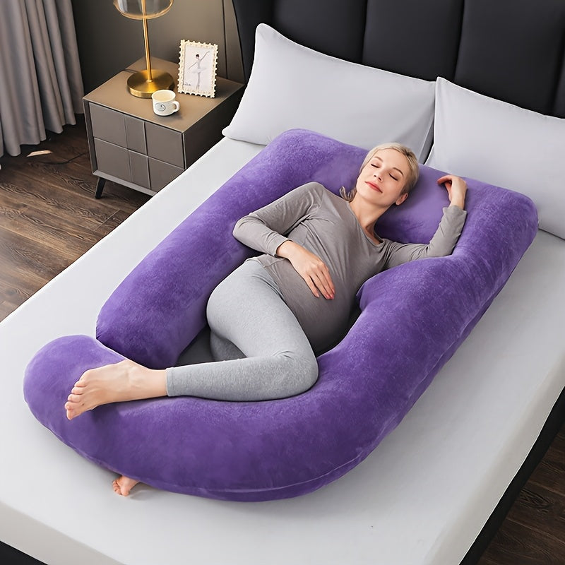 Get the ultimate comfort with our J-Shaped Pregnancy Pillow, made of soft polyester and designed for full body support. It comes with a removable cover and is perfect for expecting mothers to get a good night's sleep. Makes a great gift for Christmas