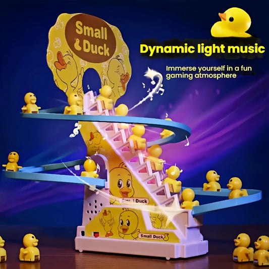 Small Duck Climbing Stairs Electric Music Toy, Battery Powered, No Batteries Included, Mixed Color, ≤36V Operating Voltage, Plastic Material