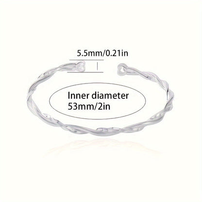 Elegant and simple twisted Möbius band bracelet for women, made of 925 sterling silver with white golden plating. This adjustable open cuff features synthetic zirconia and is hypoallergenic, weighing 9g. Perfect for daily wear or gifting.