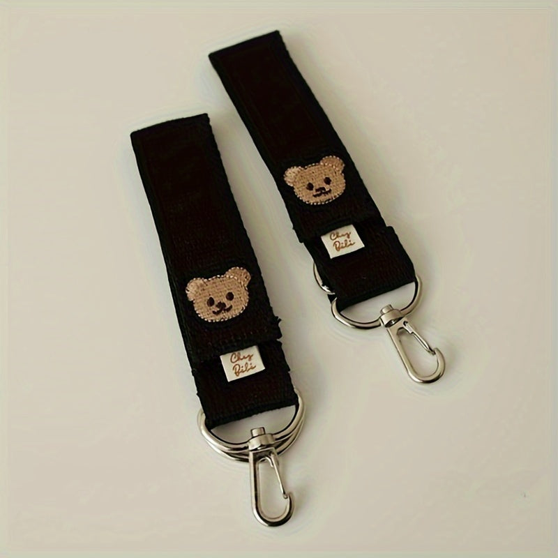 Set of 2 Adorable Cartoon Bear Stroller Hooks, Versatile Embroidered Bear Hooks