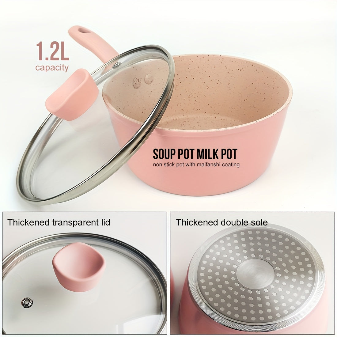 Stylish Petite Pink Cooking Set - Includes Non-Stick Aluminum Pans, Egg & Pancake Fryer, Soup Pot with Glass Lid & Silicone Spatula - Safe for Dishwasher Use in Home or Restaurant Settings