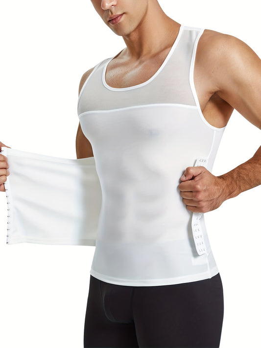 Men's body shaper tank with back support.