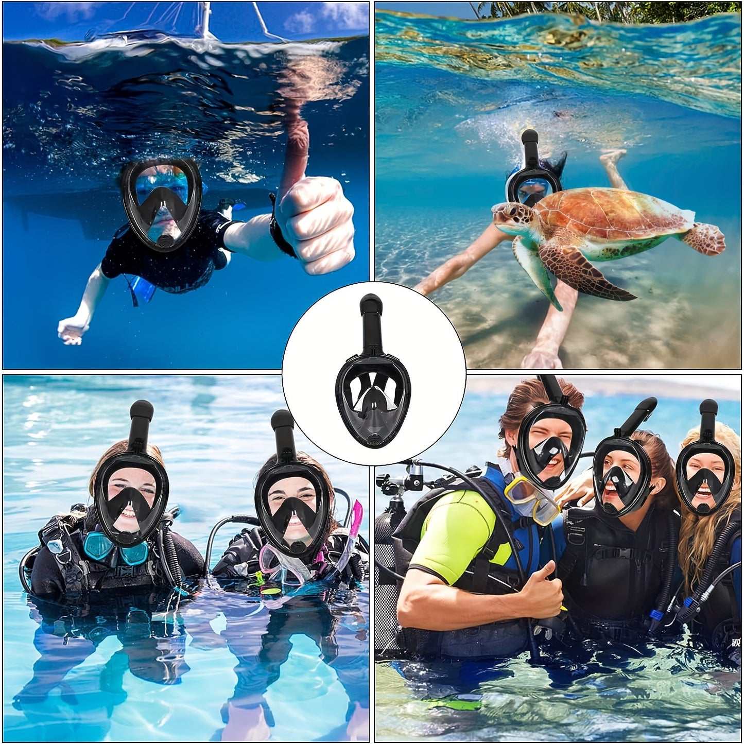 Best snorkeling mask for adults and swimmers - panoramic view, safe breathing, anti-fog, anti-leakage, and camera retention.