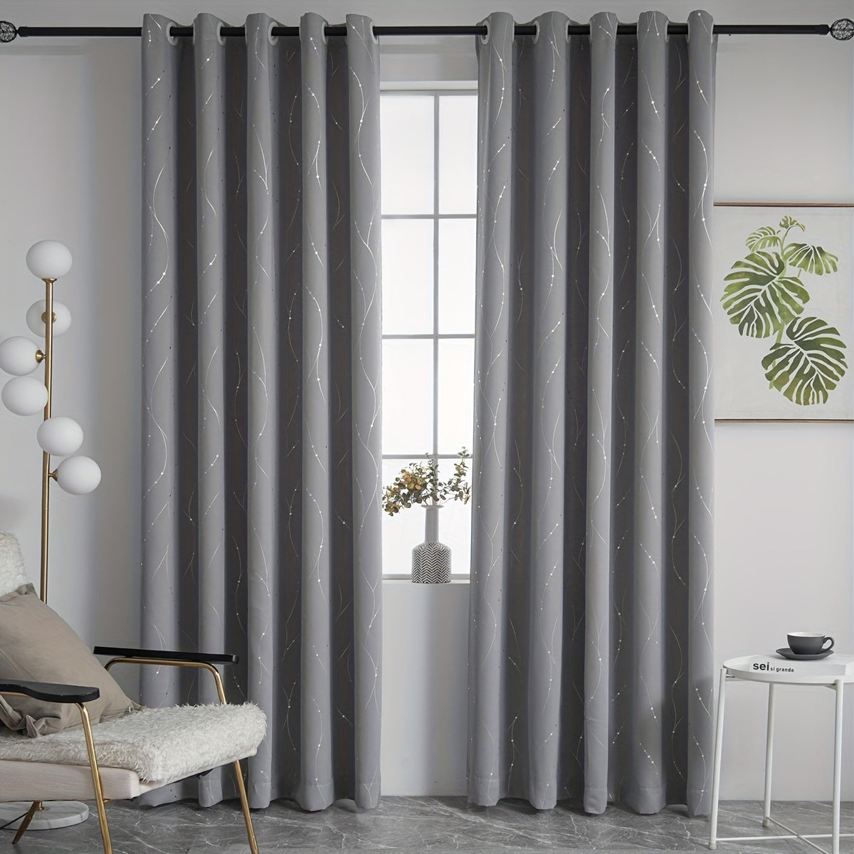 Elegant Silvery Wave Line Pattern Blackout Curtain perfect for any room in your home - living room, bedroom, kitchen, bathroom. Enhance your home decor with this stylish addition.