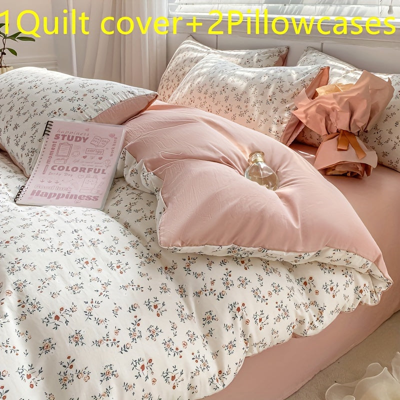 Introducing the new American-style small floral quilt cover set that is a hot-selling item across borders. This set includes one single quilt cover and two pillowcases featuring forget-me-not designs. Experience a comfortable and relaxing sleep with its