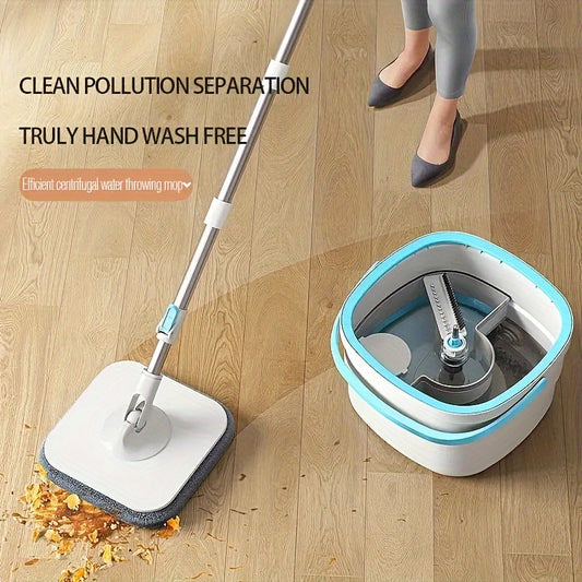 This versatile 360° Rotating Square Mop and Bucket Set includes 2 extra replacement heads for hands-free cleaning. Suitable for both wet and dry use on hardwood, tile, and marble floors, it is perfect for keeping your home, kitchen, and bathroom