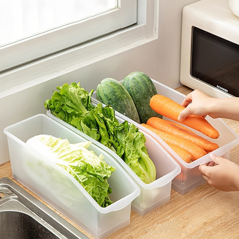 Sliding Refrigerator Organizer Bins - Set of 4, Stackable Storage Drawers for Fruits, Vegetables, Eggs, and Frozen Foods. Multi-functional Kitchen Organizer with Rolling Casters and Food-Safe Plastic Material ideal for Countertop and Sink Organization.