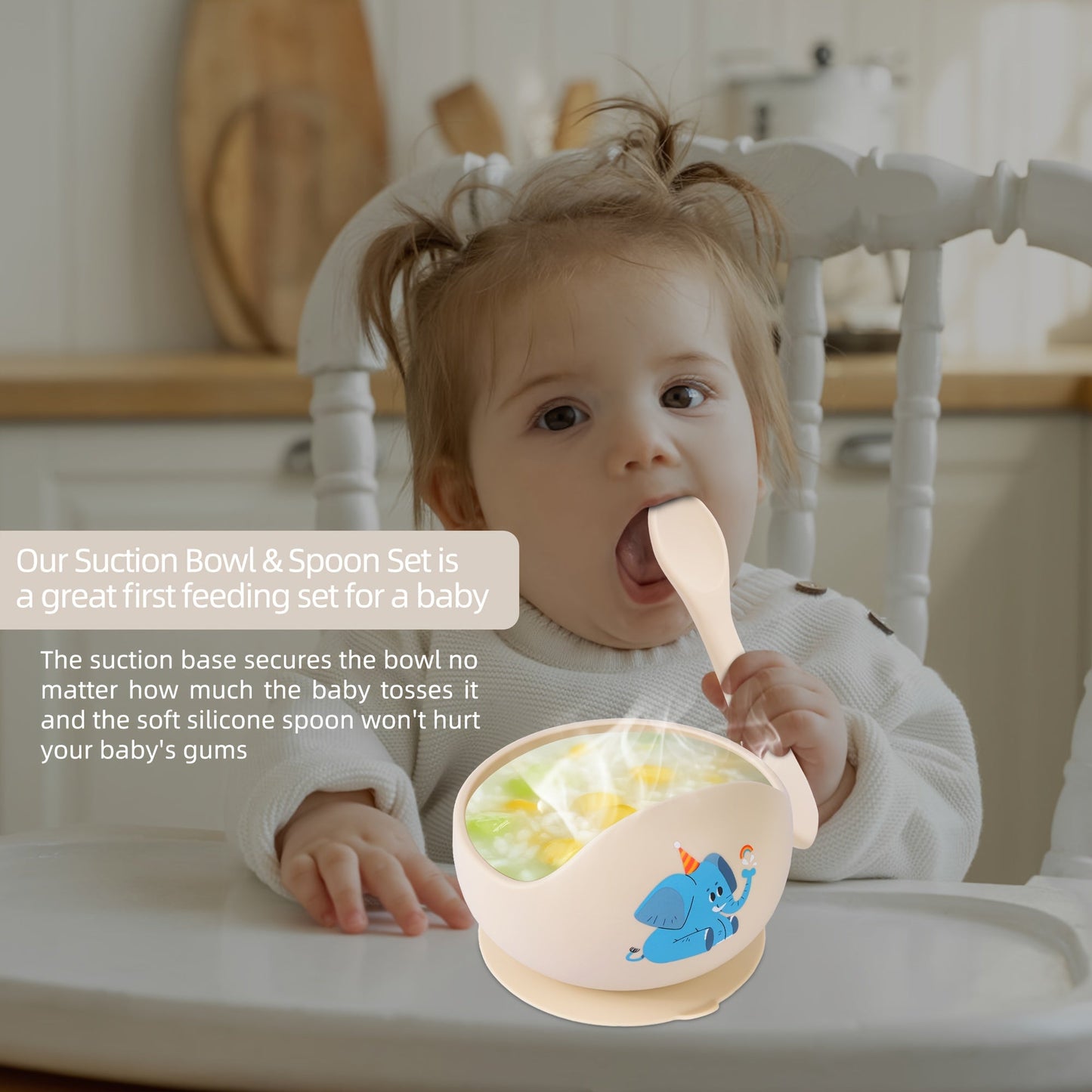 TYRY.HU offers personalized Customized Baby Bowl with Suction, featuring a 2-piece set of silicone bowl and spoon. These BPA-free self-feeding utensils are perfect for your little one. Personalized name option available.