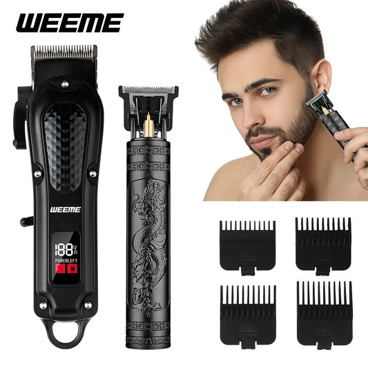 Introducing WEEME Men's Haircut Kit: USB Charging Hair Clipper Set with LCD Display. Includes Trimmer, Shaver, and T-shaped Trimmer. Perfect gift for Valentine's Day or Lunar New Year