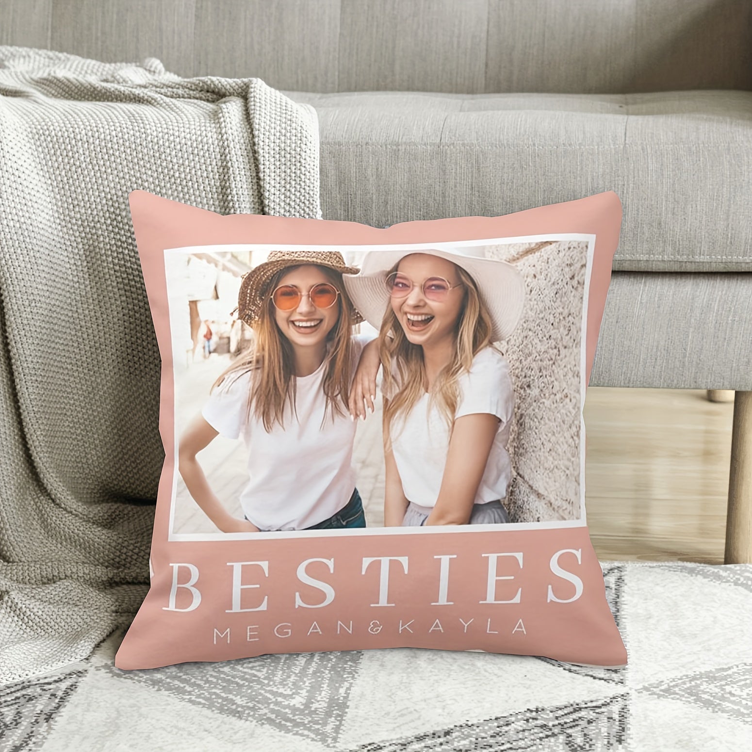 Soft Plush Pillow Cover - Single Sided, Modern Chic Design, Customizable Size - Ideal for Best Friends & Home Decor - Great for Sofa, Bedroom, Living Room (Pillow Not Included)