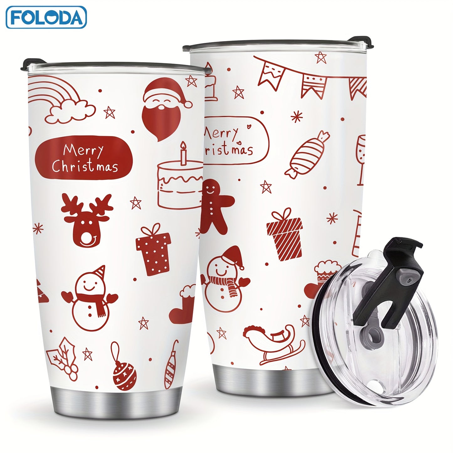 FOLODA 20oz insulated stainless steel tumbler with lid is ideal for running and sports. Features a Christmas Red Truck design, perfect for holiday gifts.