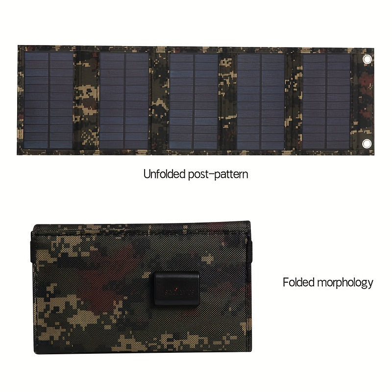 Durable 35W Portable Solar Charger Panel with USB Output - Ideal for Travel & Camping, Foldable, Solar-Powered without Battery, Non-Removable Photovoltaic Panel with Carabiner & Cable.