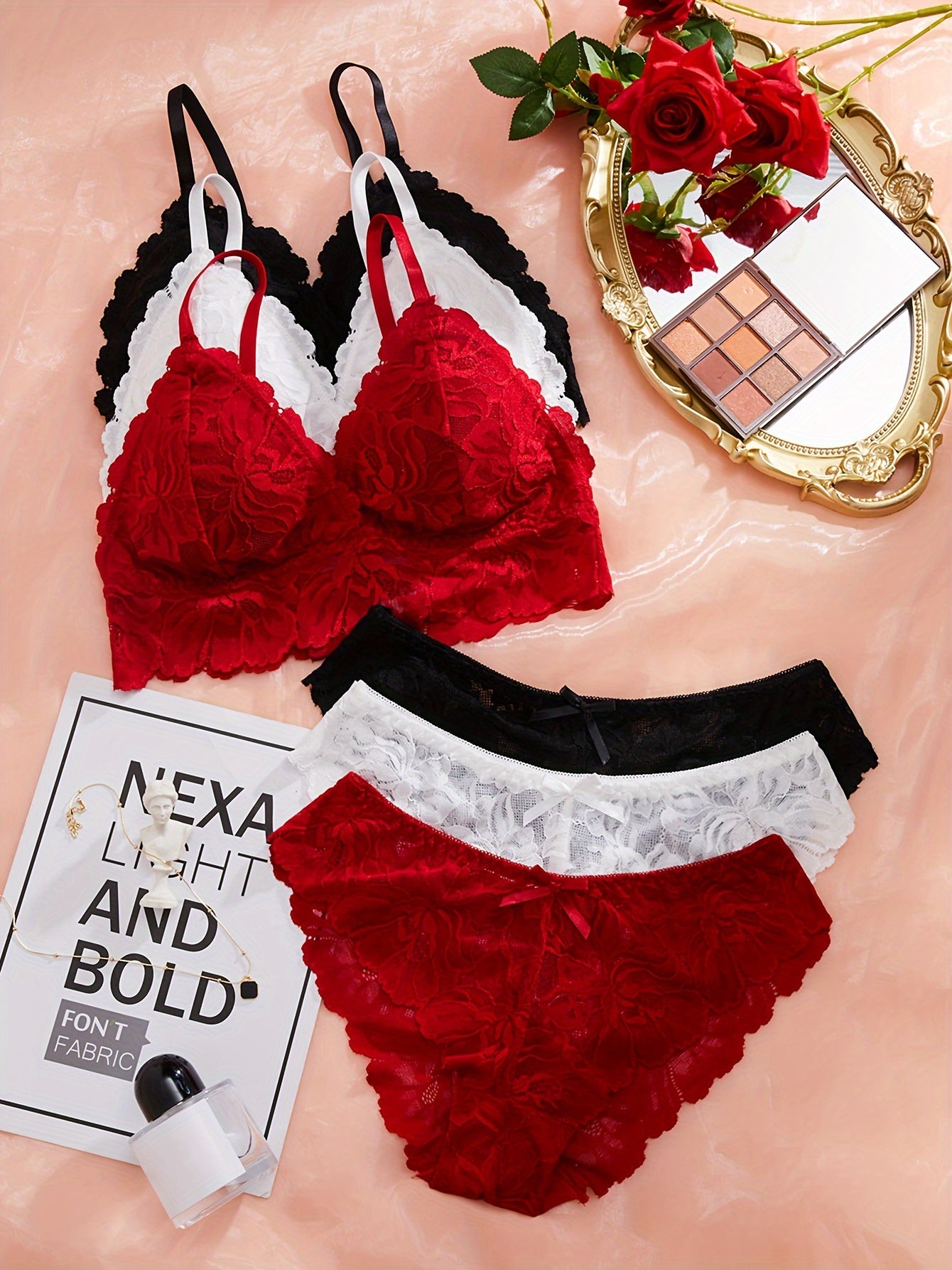 3-piece sexy lace lingerie set for women