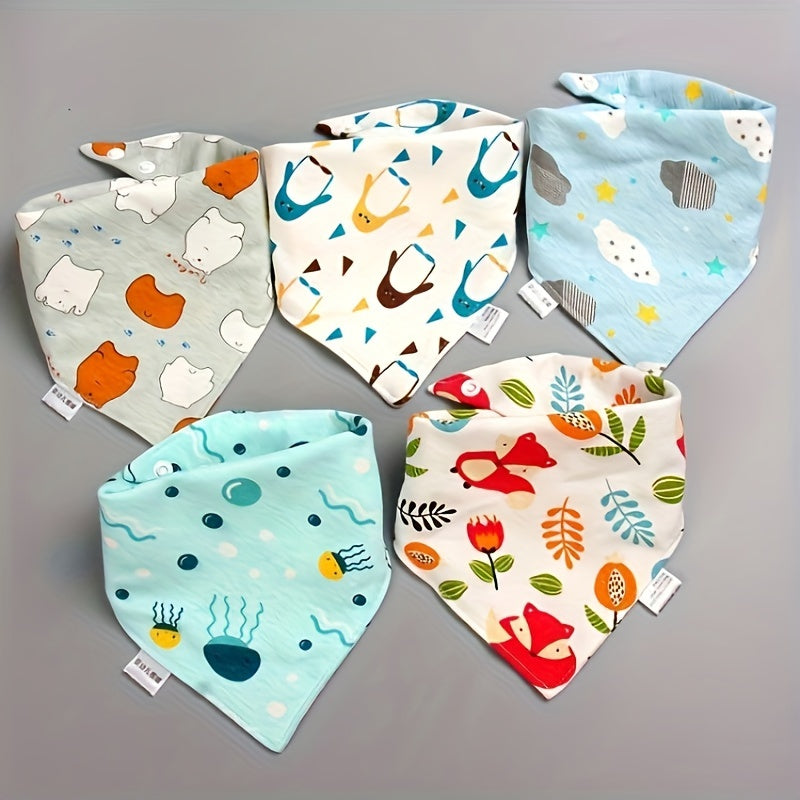 Soft feeding bibs, set of 5, made from cotton with double-layer design and button closure. Perfect for gifting on Christmas, Halloween, Thanksgiving, New Year's, or Valentine's Day.