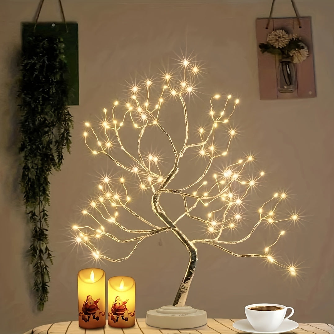 50.8cm Bonsai Tree Light featuring 108 Warm LED Lights. Dual USB/Battery operated. Ideal for Bedroom Ambiance & Holiday Decor. Easy DIY Artificial Tree Lamp.