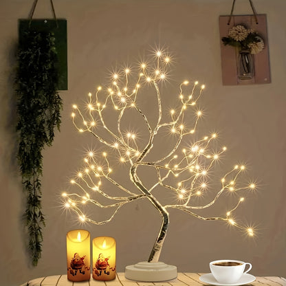 50.8cm Bonsai Tree Light featuring 108 Warm LED Lights. Dual USB/Battery operated. Ideal for Bedroom Ambiance & Holiday Decor. Easy DIY Artificial Tree Lamp.