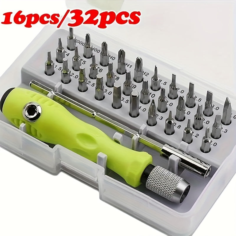 32-in-1 manual screwdriver and pliers set for electronic repair.