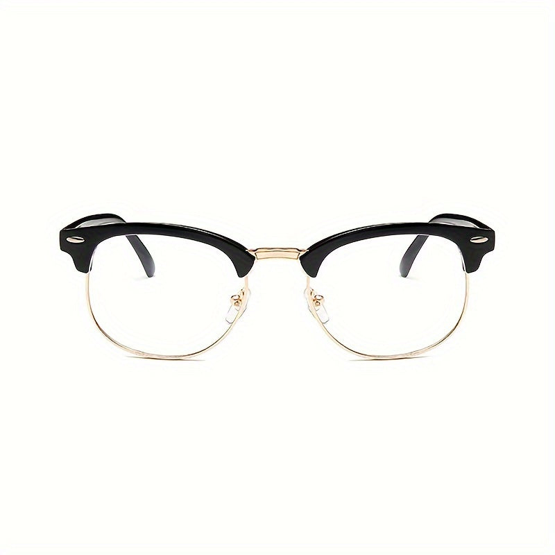 Chic black eyeglass frame for women with retro golden anti-blue light feature, clear transparent lenses, and eyebrow-shaped design, also suitable for men's computer glasses.