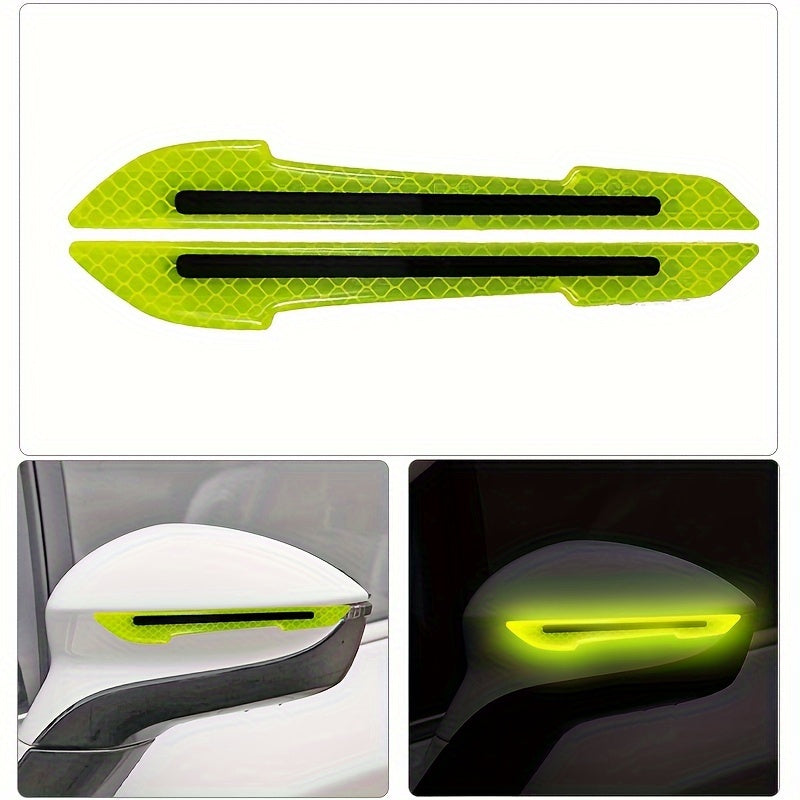 2pcs 3D car bumper reflective strips in vibrant colors for safety warning, easy to apply with multi-color options and reflective stickers.