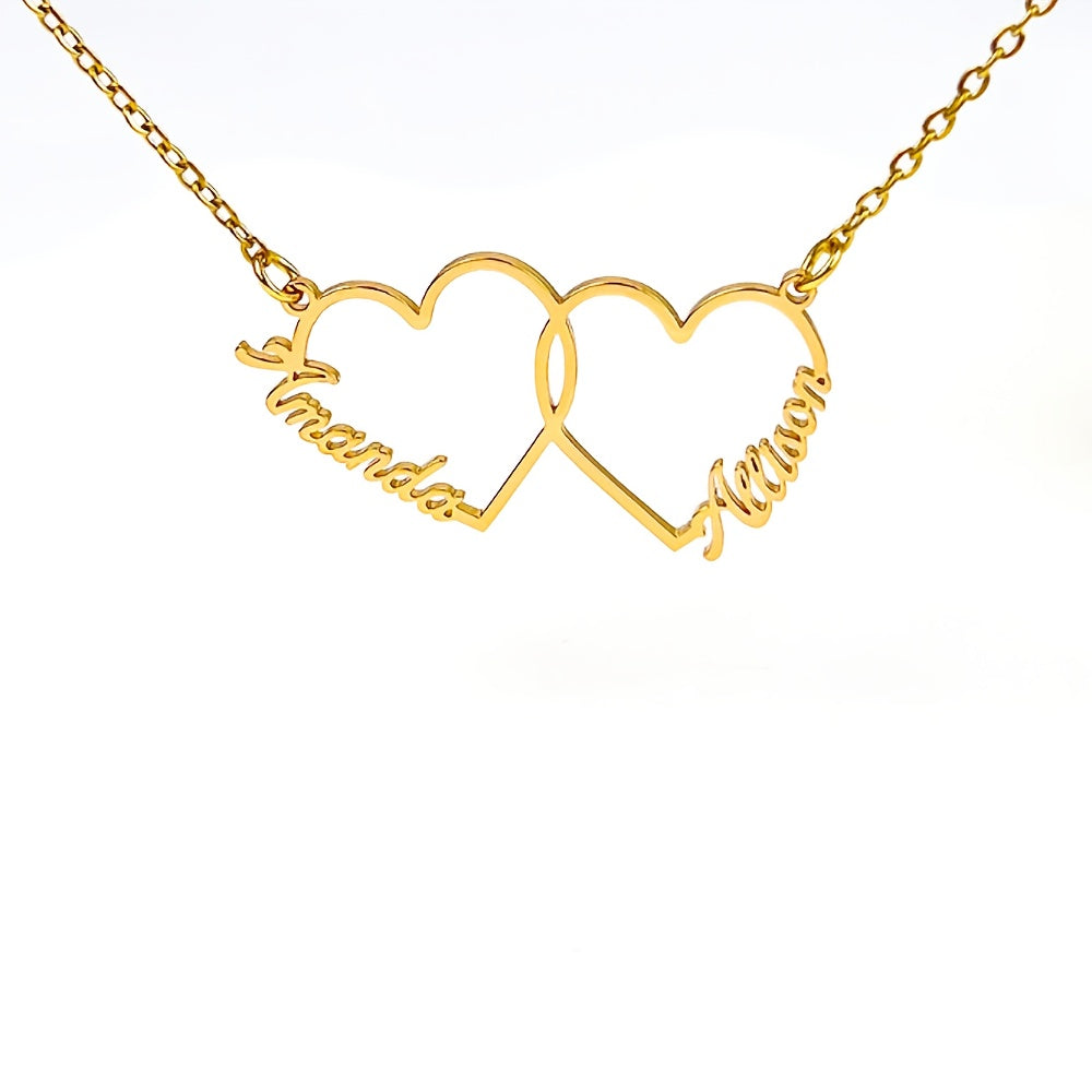 Engraved Heart and Name Couples Necklace in 18K Gold Plated Stainless Steel, Stylish Boho Pendant, Perfect for Everyday Wear and Special Occasions, Versatile Jewelry Piece for All Seasons.