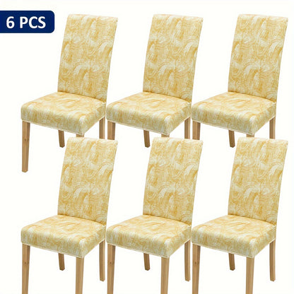 Set of 4/6 checkered light brown floral print chair covers for home decoration and furniture protection.