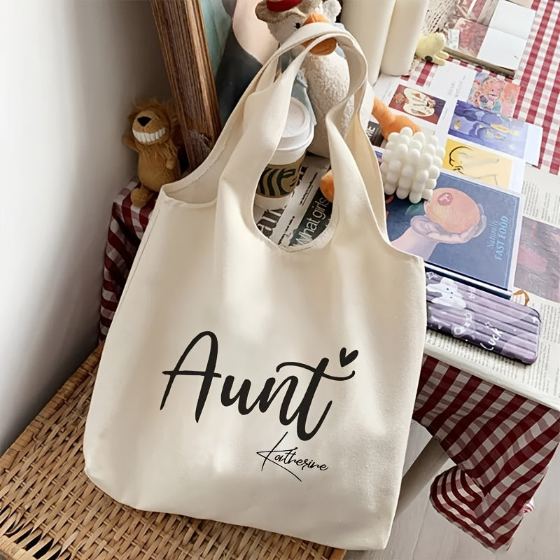 Stylish Aunt-Inspired Canvas Tote Bag - Ideal Present for Aunts from Nieces, Easily Foldable & Machine Washable, in a Crisp White Color