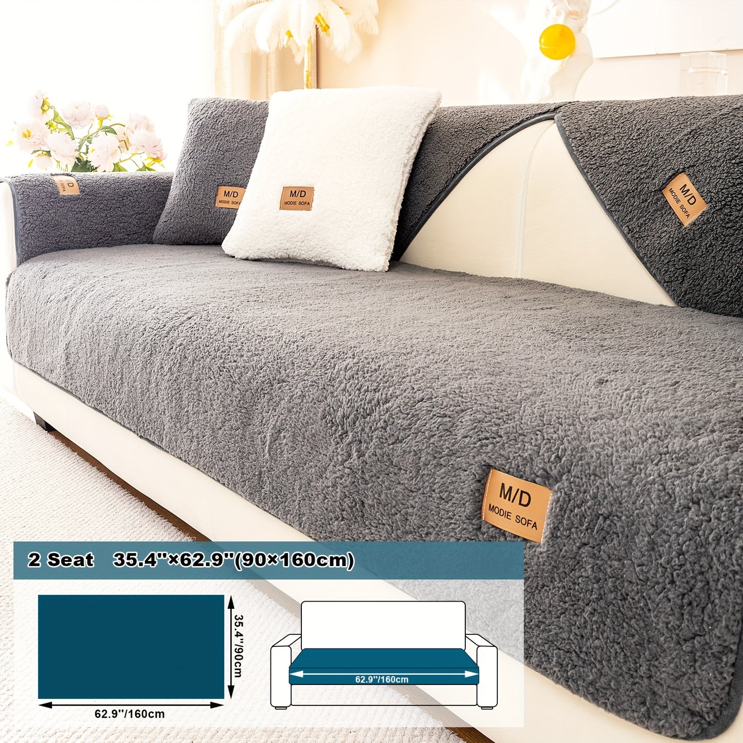 Thick Sherpa sofa cover for pets and furniture protection in bedroom, office, or living room.