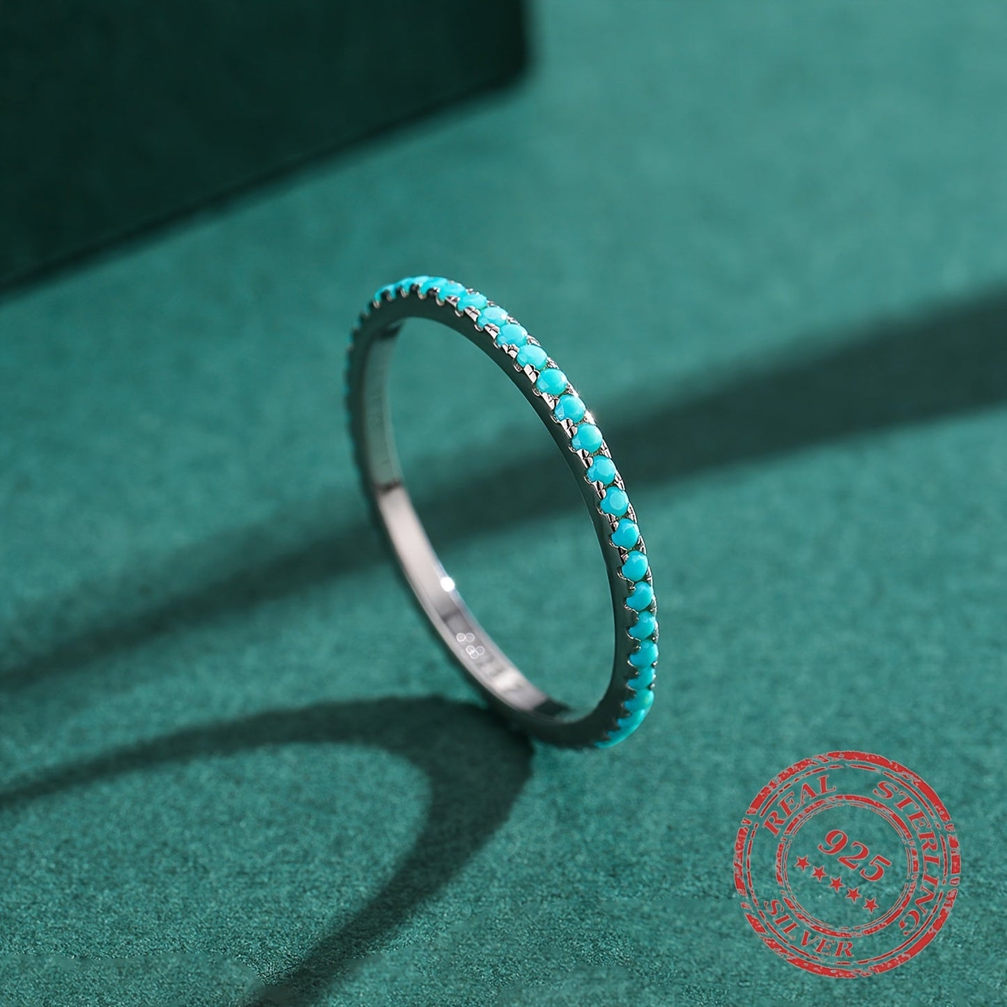 YANLOK S925 Silver Women's Fashion Ring Features Simulated Turquoise - Delicate and Ideal for Gifting or special occasions - Versatile for any time of year