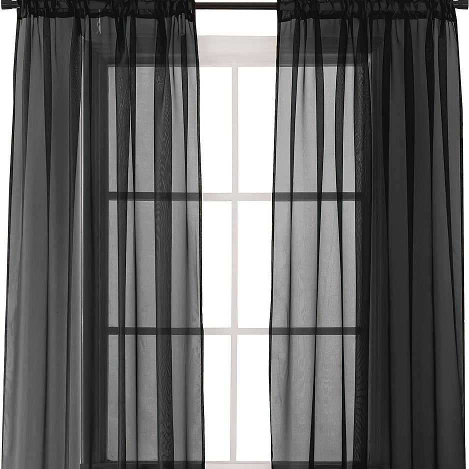 Two panels of sheer curtains with a basic rod pocket design, perfect for adding a touch of elegance to your bedroom, office, living room, yard, kitchen, or any other space in your home.