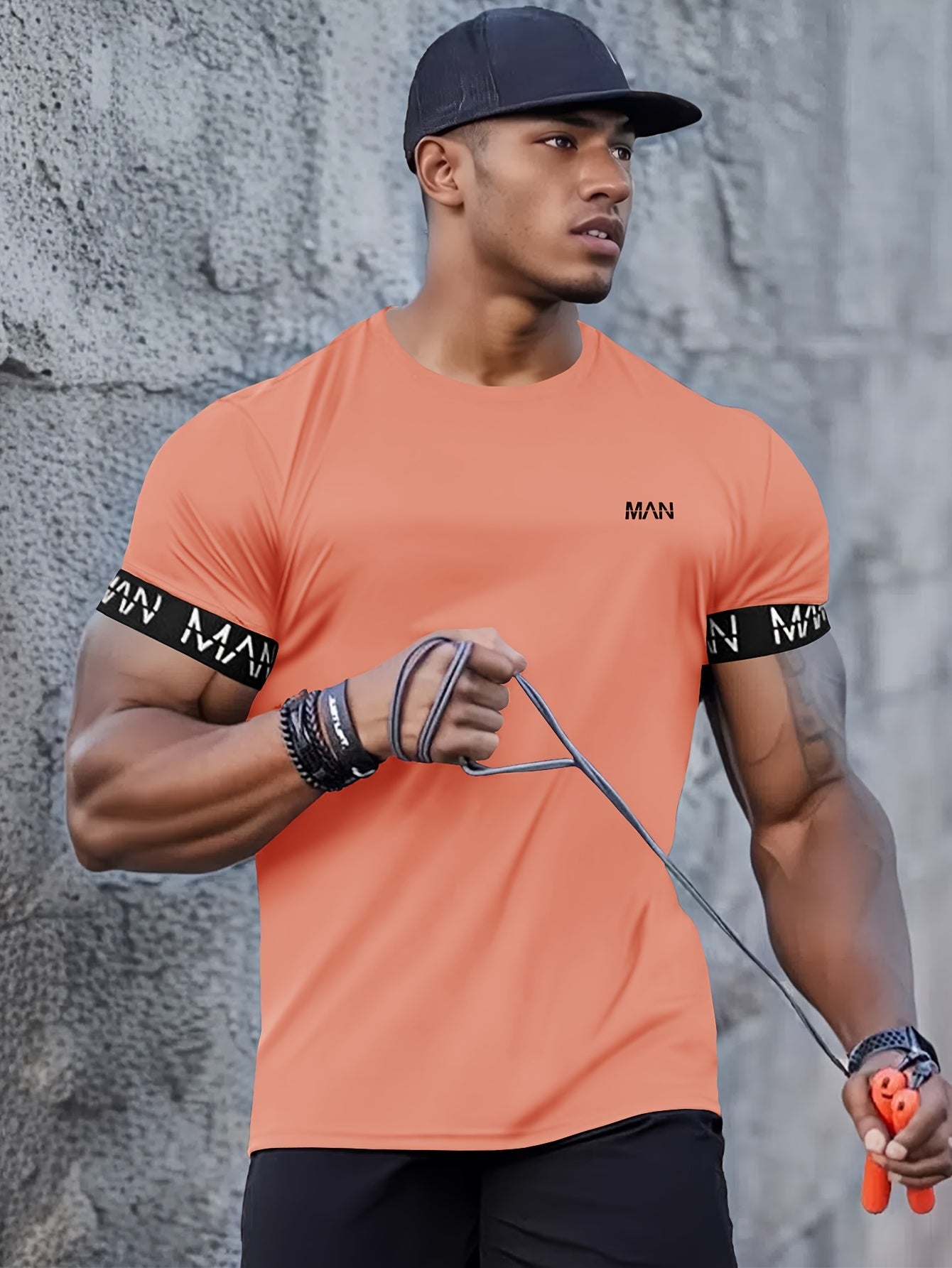 Men's lightweight athletic t-shirt made from a breathable and stretchy blend of polyester and elastane, suitable for gym, running, and training. Machine washable.