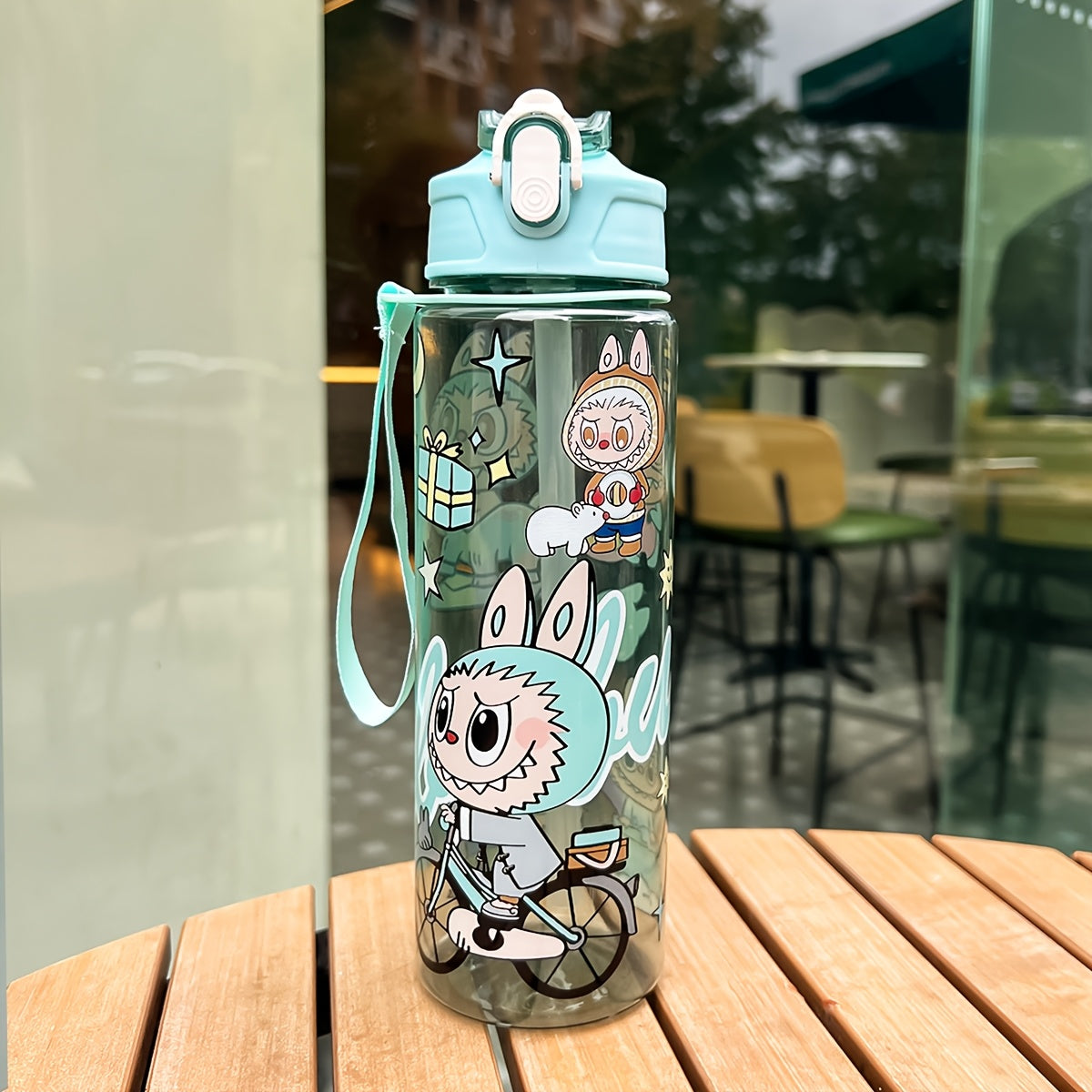 Labubu Cartoon Themed Water Bottle, 700ml, Leak-Proof with Straw, Ideal for Running & Outdoor Activities, Hand Wash Only, Festive Gift for Various Occasions