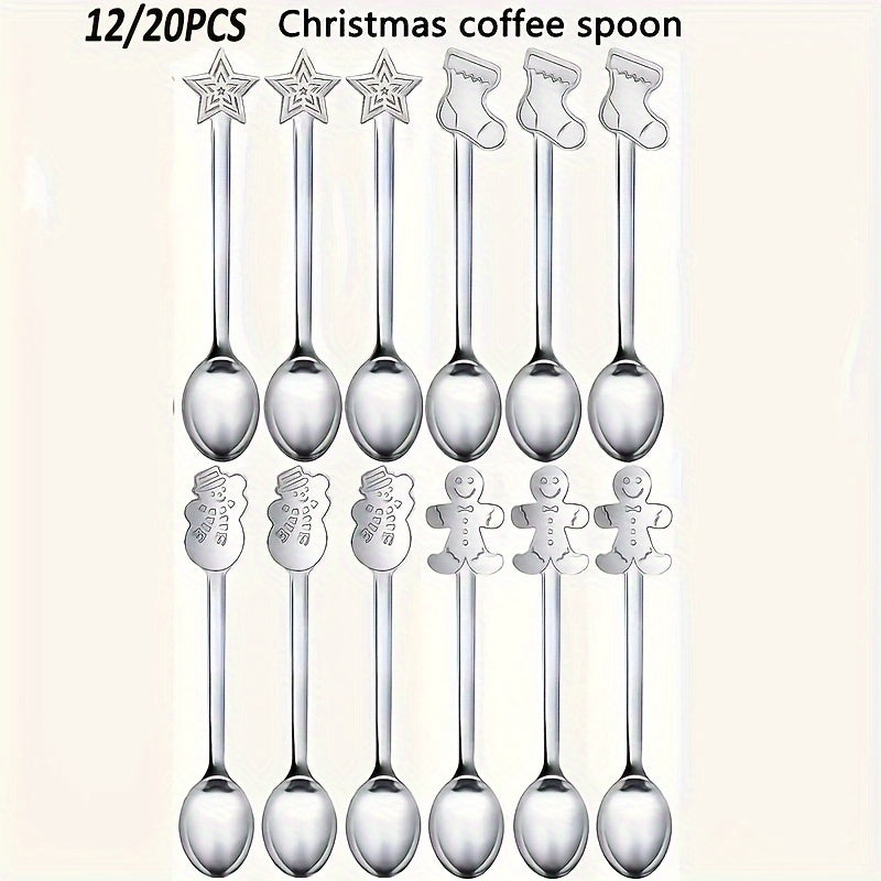 Get a set of 12/20 charming Christmas spoons made of top-quality stainless steel. These mini spoons are ideal for stirring coffee, tea, cocktails, milkshakes, and jams. They make the perfect festive table decoration for Christmas parties with 4 different