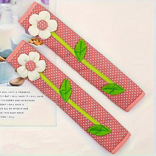 Set of two floral soft handle covers for refrigerator, freezer, and oven. Provides cold and dust protection. Can also be used for car gear shift and other purposes.