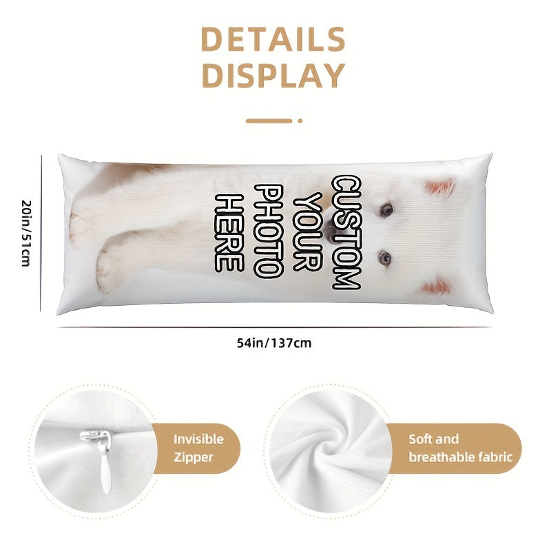 Customized Pet Photo Plush Pillowcase - Featuring Double-Sided Soft Long Hug Design for Cats & Dogs, Ideal Gift for Loved Ones, Size: 50.8x137.16 cm