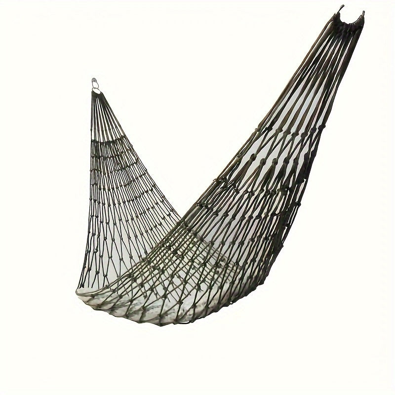 Portable hammock net with nylon rope and hooks, ideal for outdoor activities like camping, beach outings, and travel. Suitable for use in gardens, courtyards, and other outdoor spaces.