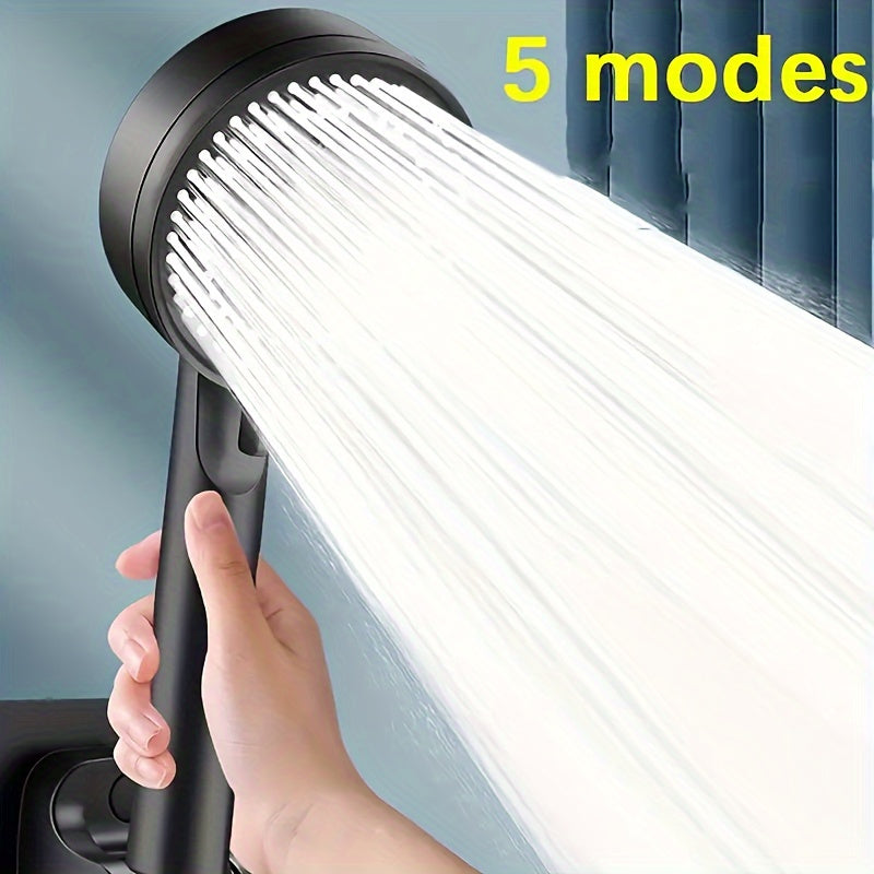 5-setting high-pressure shower head with adjustable flow, wall-mounted, silicone nozzles for better shower experience.